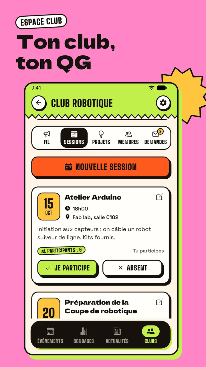Capture d'écran — Espace club